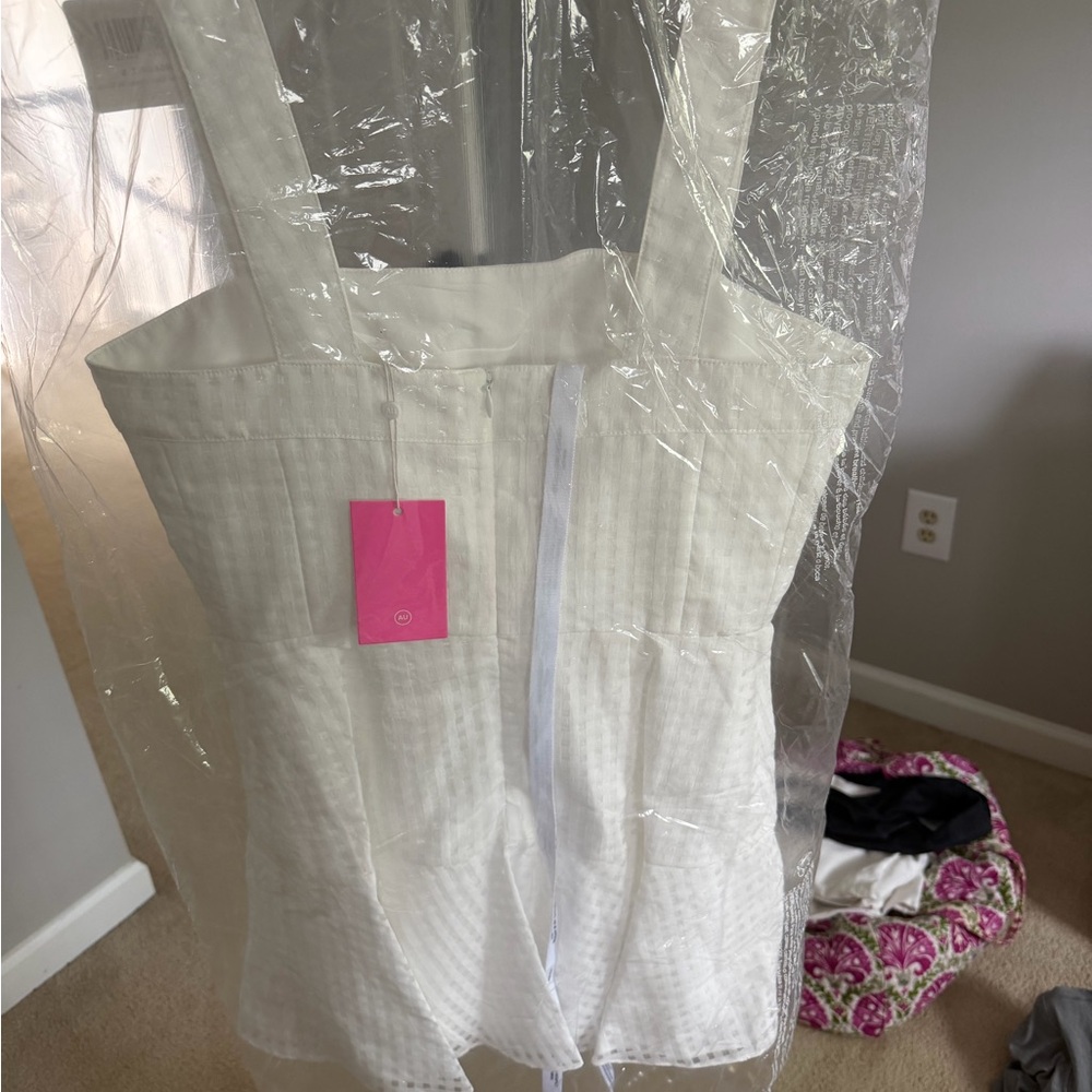 Amanda Uprichard White Mini Gingham Organza Dress - Picture 6 of 8